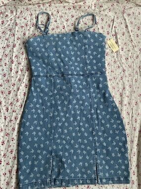 Aeropostale Light Blue Denim Butterfly Print Dress